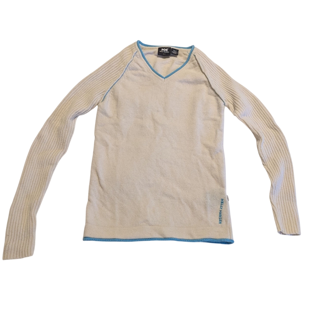 Helly Hansen Lambsool White Sweater with Blue Trim, SP